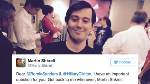 Martin Shkreli se na svém twitrovém účtu vyrovnal s kritikou prezidentských kandidátů na prezidenta USA po svém.